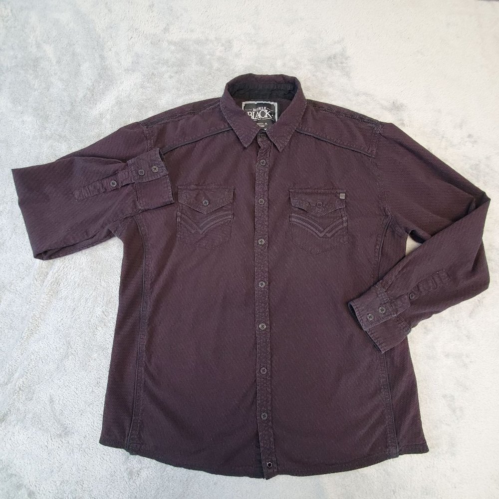 Buckle Black Mens XL (L?) Burgundy Button Up Long Sleeve Decorative Stitch Shirt